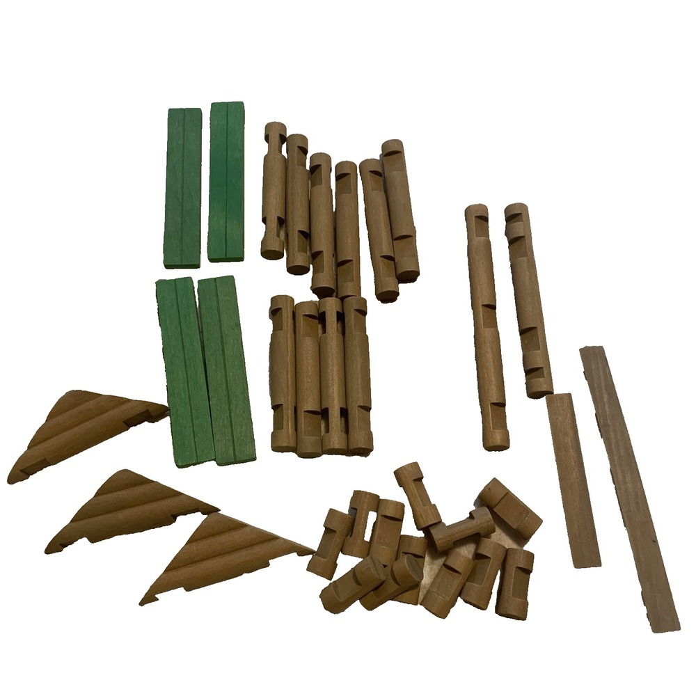Wooden Lincoln Logs Interlocking Building Toys Blocks Lot Of 33 Vintage #2